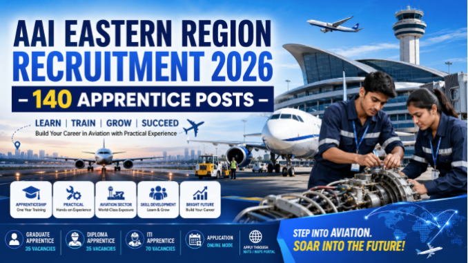 AAI Eastern Region Apprentice Recruitment 2026 notification for 140 Graduate, Diploma, and ITI Apprentice posts.