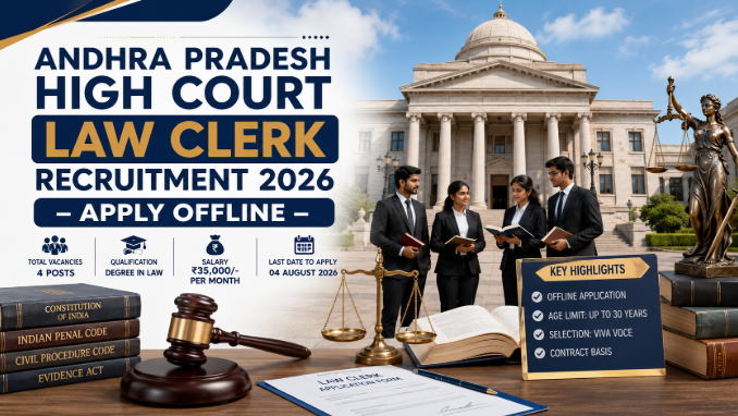 AP High Court Law Clerk Recruitment 2026 notification showing vacancy, salary, eligibility and offline application details
