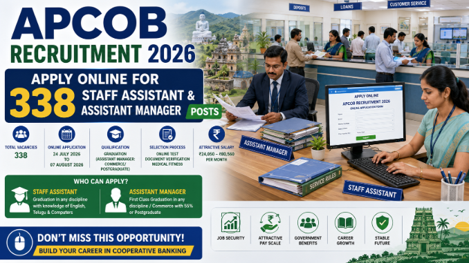 APCOB Recruitment 2026 notification for 338 Staff Assistant and Assistant Manager vacancies