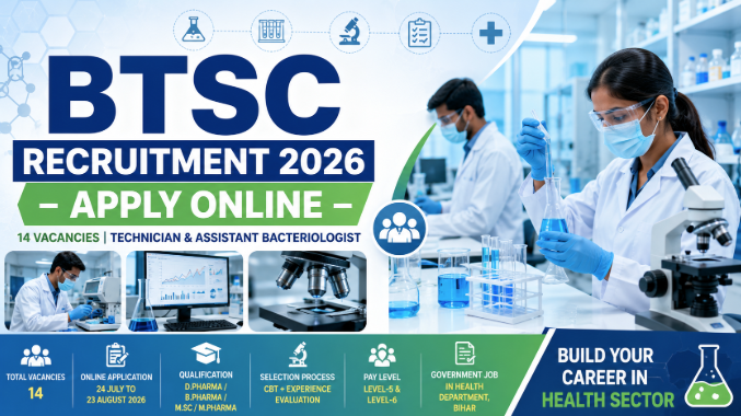 BTSC Recruitment 2026 notification for Technician and Assistant Bacteriologist online application