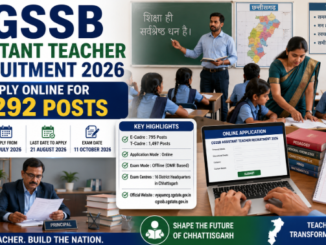 CGSSB Assistant Teacher Recruitment 2026 notification for 2292 teaching vacancies in Chhattisgarh