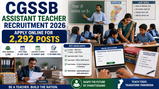 CGSSB Assistant Teacher Recruitment 2026 Notice CGSSB Assistant Teacher Recruitment 2026 notification for 2292 teaching vacancies in Chhattisgarh