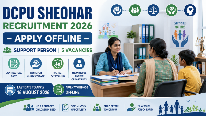 DCPU Sheohar Recruitment 2026 Banner DCPU Sheohar Support Person Recruitment 2026 notification with offline application details