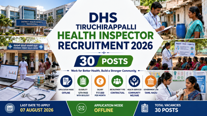 DHS Tiruchirappalli Health Inspector Recruitment 2026 banner for 30 contractual vacancies