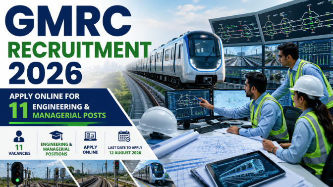 GMRC Recruitment 2026 notification showing engineering and manager vacancies with online application details
