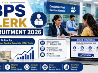 IBPS Clerk Recruitment 2026 notification showing CSA posts, exam dates, salary and online application details