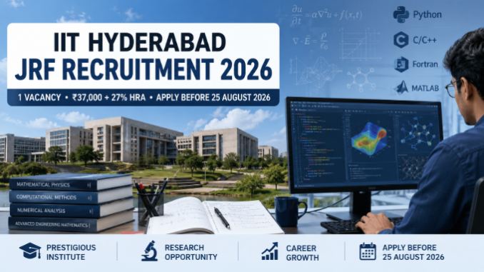 IIT Hyderabad Junior Research Fellow Recruitment 2026 IIT Hyderabad Junior Research Fellow Recruitment 2026 notification for one JRF vacancy.