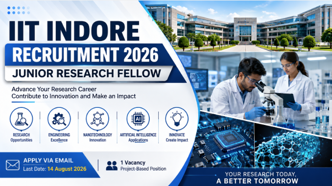 IIT Indore JRF Recruitment 2026 IIT Indore Junior Research Fellow Recruitment 2026 notification for one project-based research post.