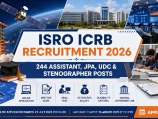 ISRO Recruitment 2026 notification banner for Assistant, JPA, UDC and Stenographer vacancies