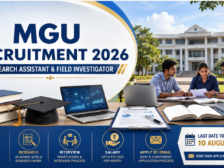 MGU Recruitment 2026 notification showing Research Assistant and Field Investigator vacancies with salary details