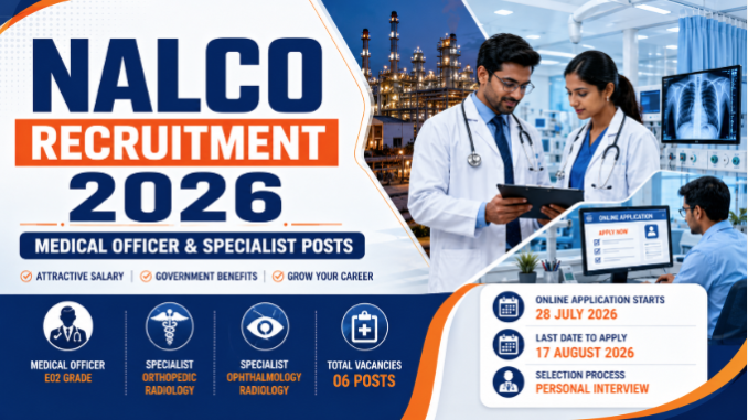 NALCO Recruitment 2026 notification for Medical Officer and Specialist posts with salary and eligibility