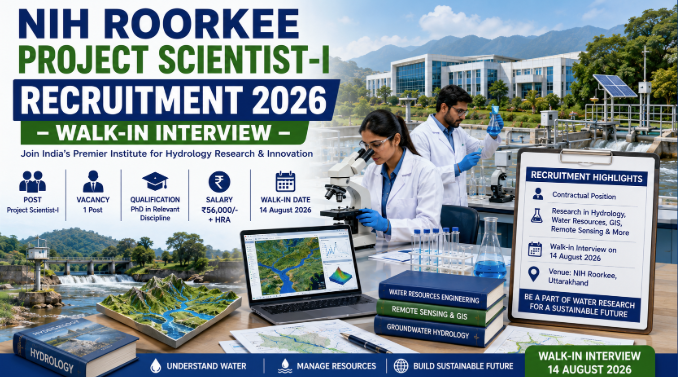 NIH Roorkee Project Scientist-I Recruitment 2026 featured image showing vacancy, salary and walk-in interview details