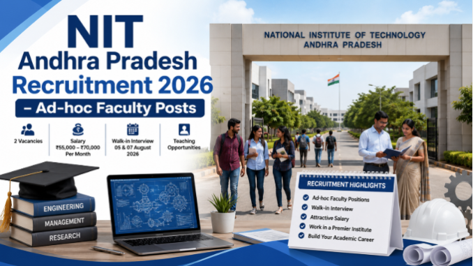 NIT Andhra Pradesh Recruitment 2026 notification for Ad-hoc Faculty posts with walk-in interview details