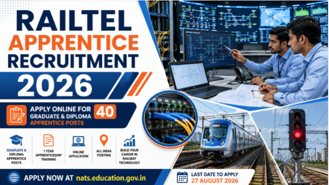 RailTel Apprentice Recruitment 2026 Jobs RailTel Apprentice Recruitment 2026 featuring Graduate and Diploma Engineer apprentice vacancies