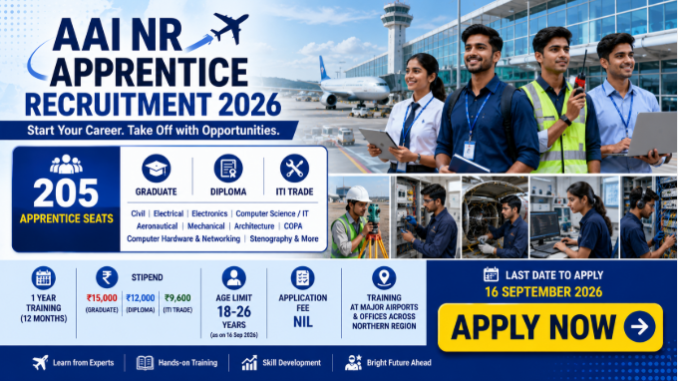 AAI NR Apprentice Recruitment 2026 banner for 205 Graduate Diploma and ITI seats
