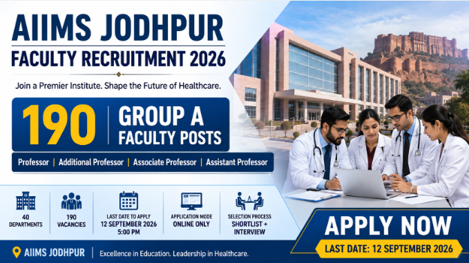AIIMS Jodhpur Faculty Recruitment 2026 showing 190 Group A faculty posts and apply now details