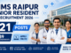AIIMS Raipur Senior Resident Recruitment 2026 for 121 posts across 39 medical departments