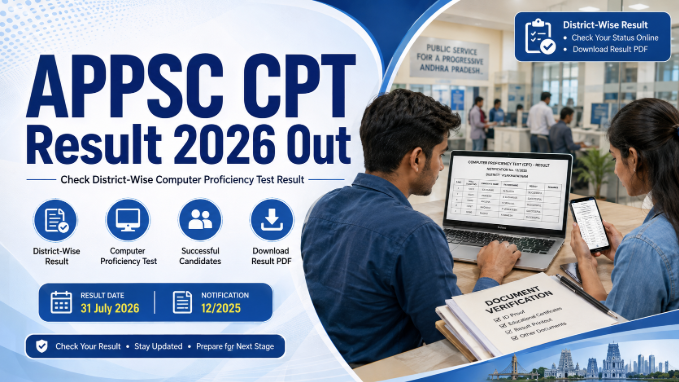 APPSC Computer Proficiency Test Result 2026 district-wise result download page showing successful candidates list