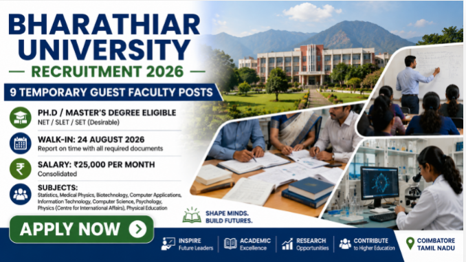 Bharathiar University Guest Faculty 2026 Bharathiar University Guest Faculty Recruitment 2026 walk-in interview for 9 posts