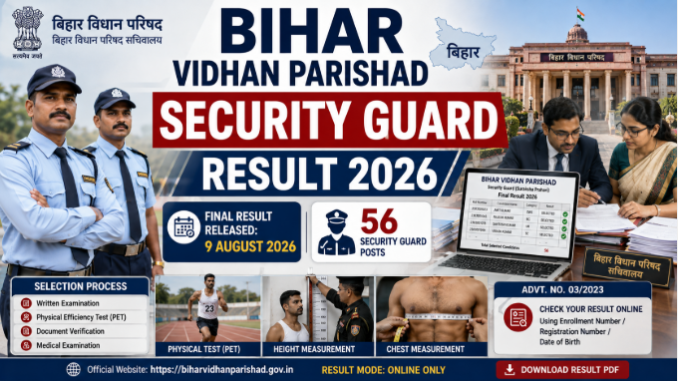 Bihar Vidhan Parishad Security Guard Result 2026 final result for 56 Security Guard posts