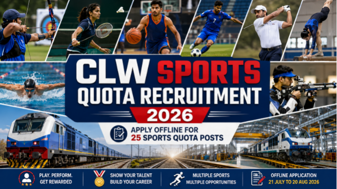 CLW Sports Quota Recruitment 2026 featuring Indian railway sportspersons in athletics and sports trial selection