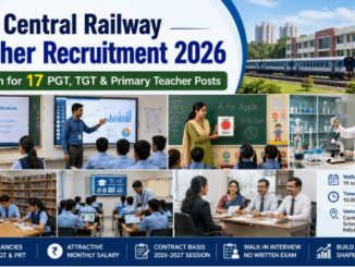 Central Railway Teacher Recruitment 2026 showing teachers, classrooms, students, and railway school campus