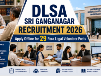 DLSA Sri Ganganagar Recruitment 2026 showing Para Legal Volunteers assisting citizens at a legal aid help desk.