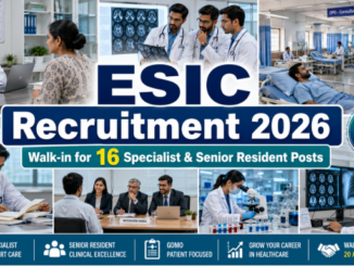 ESIC Recruitment 2026 showing doctors, specialists, and senior residents in a modern hospital preparing for a walk-in interview.