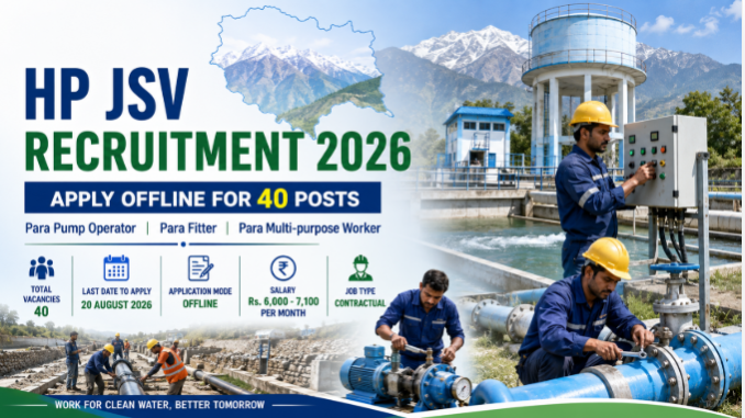 HP JSV Recruitment 2026 Notification Banner HP JSV Recruitment 2026 banner showing Para Pump Operator, Para Fitter, and Para MPW vacancies in Himachal Pradesh