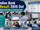 Indian Bank Specialist Officer Result 2026 showing candidates checking shortlist PDF on laptops in a modern banking office