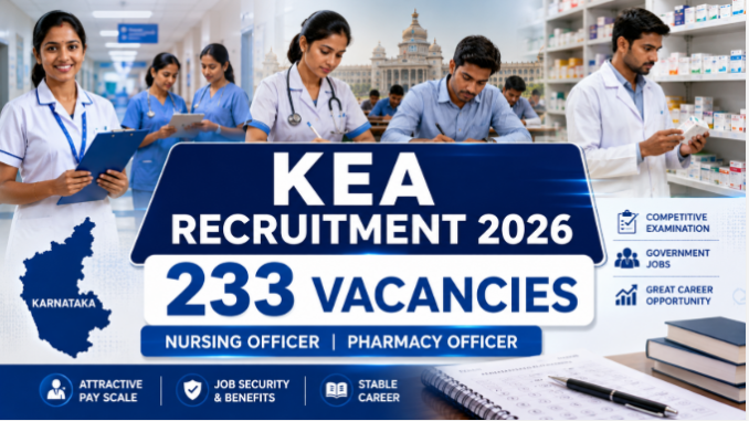 KEA Recruitment 2026 graphic for 233 Nursing Officer and Pharmacy Officer vacancies