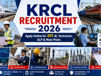 Modern Konkan Railway recruitment banner showing engineers, railway operations and recruitment information.