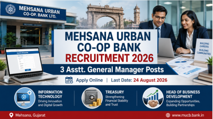 Mehsana Urban Bank Recruitment 2026 Mehsana Urban Co-op Bank Recruitment 2026 for 3 Assistant General Manager posts