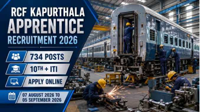 RCF Kapurthala Apprentice Recruitment 2026 for 734 Railway Act Apprentice vacancies