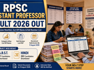 RPSC Assistant Professor Result 2026 showing interview shortlist, cut-off marks, and roll number list for ABST and Hindi candidates