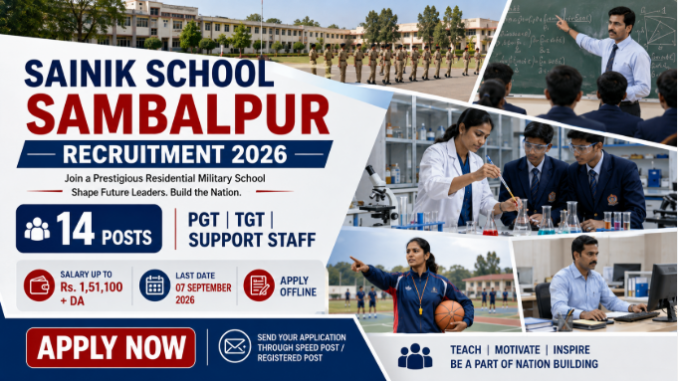 Sainik School Sambalpur Recruitment 2026 Sainik School Sambalpur Recruitment 2026 for PGT TGT and support staff posts