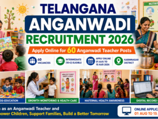 Telangana Anganwadi Recruitment 2026 showing Anganwadi Teachers guiding preschool children in a modern childcare centre.