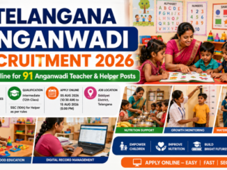 Telangana Anganwadi Recruitment 2026 showing Anganwadi Teachers and Helpers guiding preschool children in a modern childcare centre.