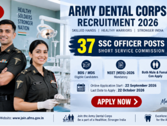Army Dental Corps Recruitment 2026 SSC Officer vacancies for eligible BDS and MDS candidates