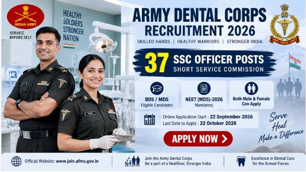 Army Dental Corps Recruitment 2026 Army Dental Corps Recruitment 2026 SSC Officer vacancies for eligible BDS and MDS candidates