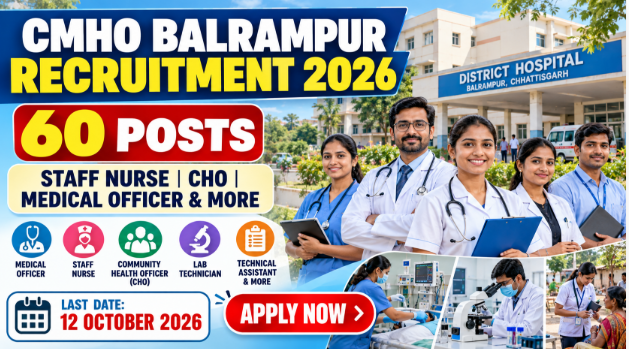 CMHO Balrampur Recruitment 2026 for 60 healthcare and administrative vacancies