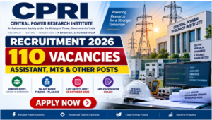 CPRI Recruitment 2026 banner showing 110 Assistant, MTS and technical vacancies