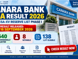 Canara Bank CSA Result 2026 showing provisional selection and LLPT candidate lists