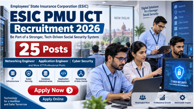 ESIC PMU ICT Recruitment 2026 for networking, cybersecurity and application professionals