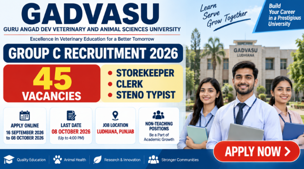 GADVASU Group C Recruitment 2026 GADVASU Group C Recruitment 2026 for Storekeeper Clerk and Steno Typist posts