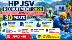 HP JSV Recruitment 2026 for 30 Para Pump Operator, Fitter and Worker posts