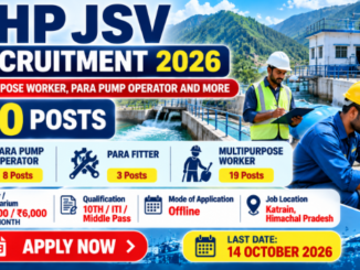 HP JSV Recruitment 2026 for 30 Para Pump Operator, Fitter and Worker posts