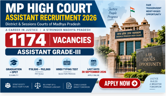 MP High Court Assistant Recruitment 2026 MP High Court Assistant Recruitment 2026 for 1174 Grade-III posts and online applications