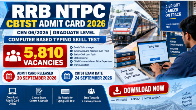 RRB NTPC CBTST Admit Card 2026 Download RRB NTPC CBTST Admit Card 2026 download banner for CEN 06/2025 typing test