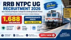 RRB NTPC UG Recruitment 2026 banner showing 1,688 undergraduate railway vacancies